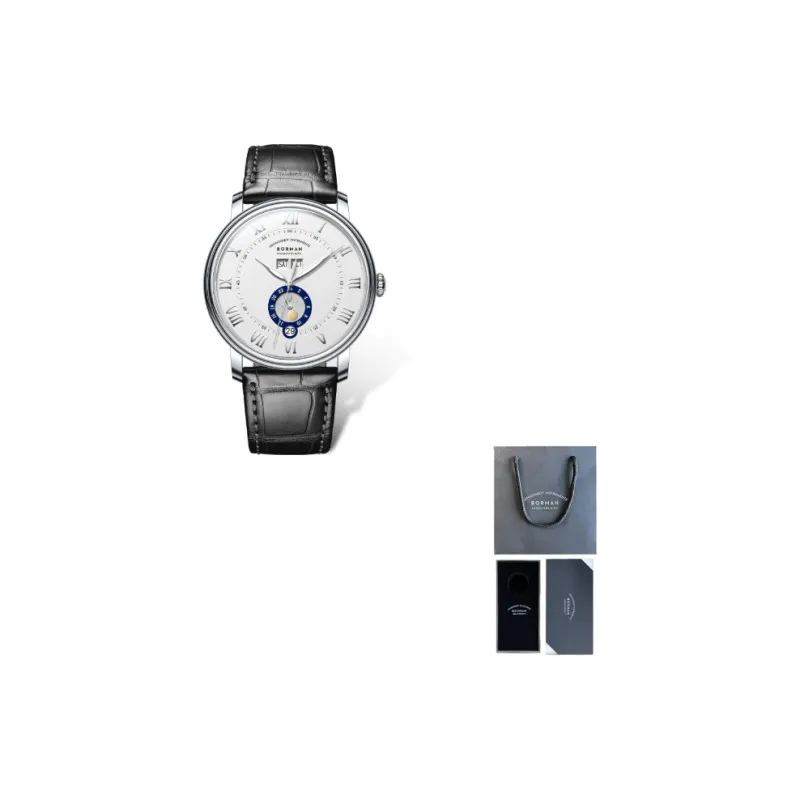 BORMAN Mechanical Movement Cowhide Strap Watch Men's Watches White Dial-1