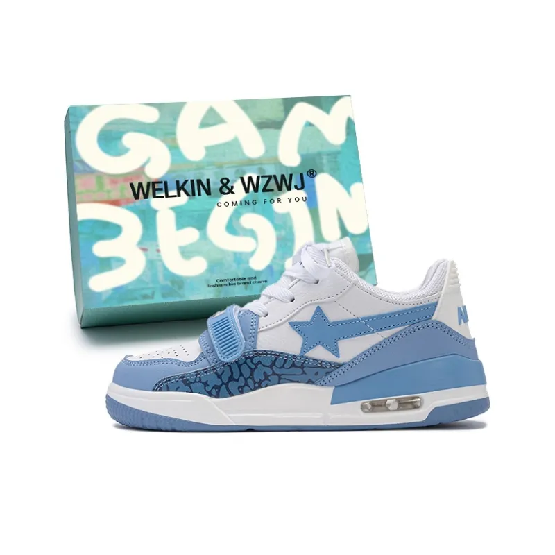 WELKIN&WZWJ Stars Collection White Sneakers Slip-Resistant Height Increasing Low-Top Skateboard Shoes Unisex-53