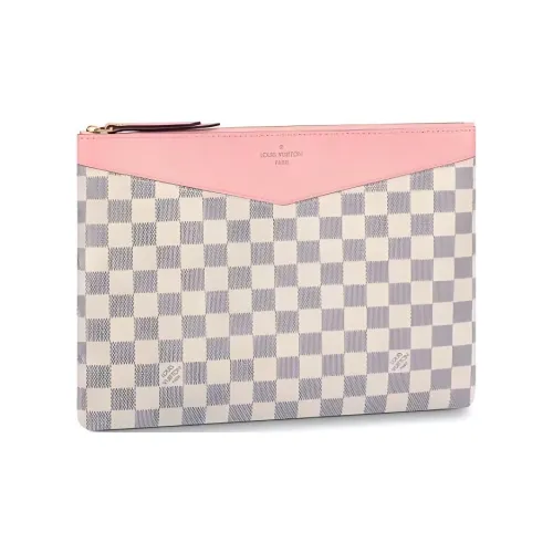 LOUIS VUITTON Cowhide Patchwork Canvas Clutch Women's Pink