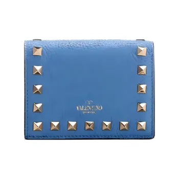 Valentino Rockstud Calfskin Wallet Card Holder Women's Sky Blue