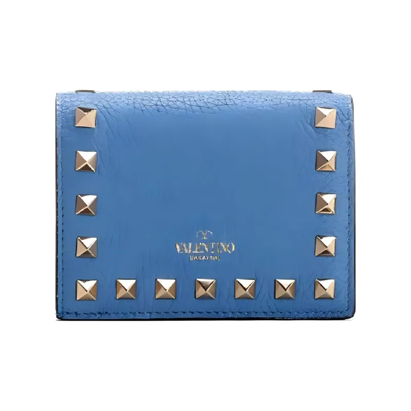 Valentino Rockstud Calfskin Wallet Card Holder Women's Sky Blue-0