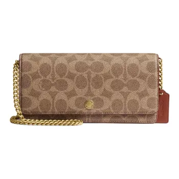 COACH Chain Coated Canvas Wallet Small Size Women's Tan With Caramel