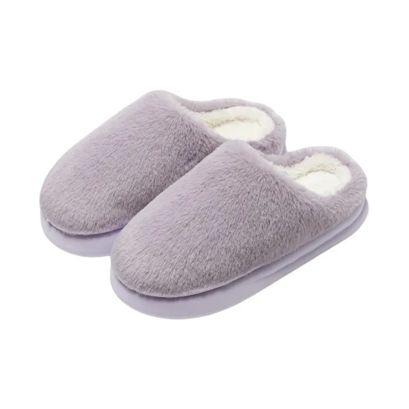 ECAC Fuzzy Slippers With Fleece Lining For Fall And Winter Slip Resistant Soft Sole Solid Color Cotton Postpartum Shoes-8