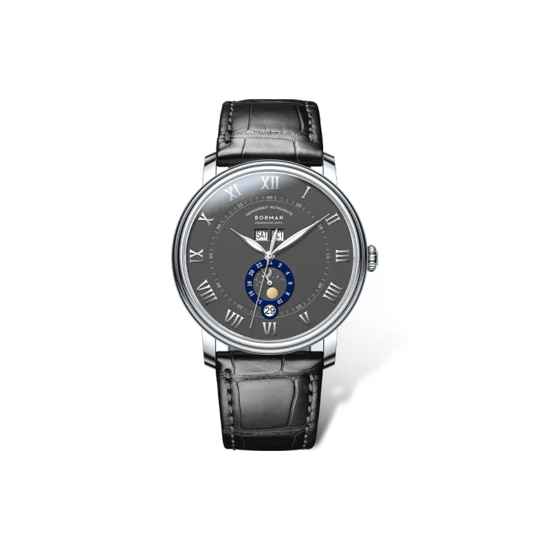 BORMAN Mechanical Movement Cowhide Strap Watch Men's Watches White Dial-2