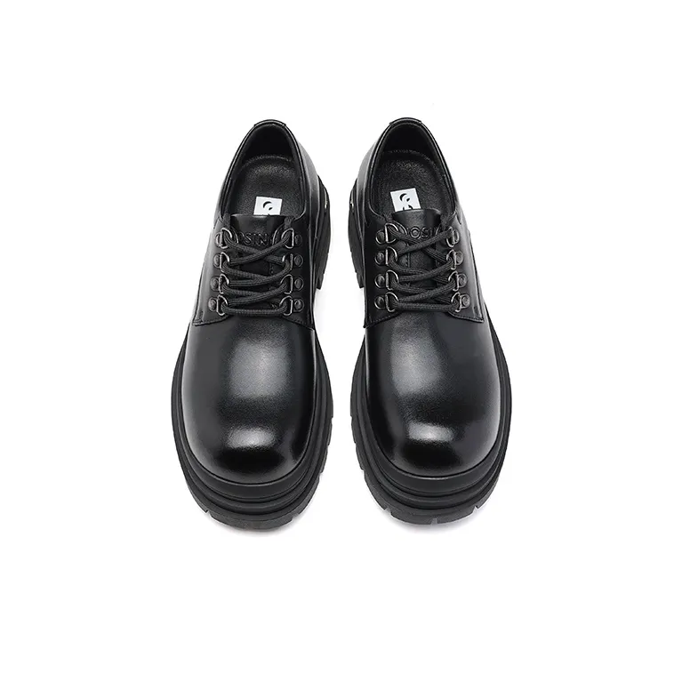 JOSINY Round Tip Derby Shoes, Casual Leather Shoes Men's Black-3