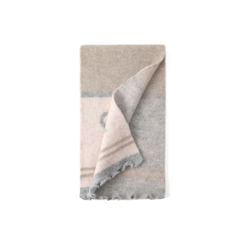 FREE RABBITⅡ Fall And Winter Ambiance Enhancing Warm Versatile Stripes Lace Trim Scarf Unisex-5