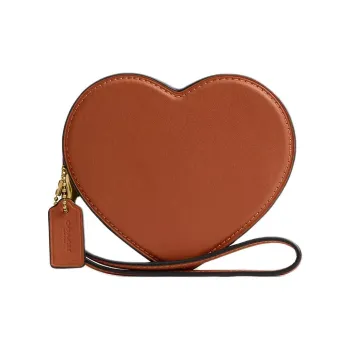 COACH Heart Leather Coin Purse Trumpets Women's Polished Amber