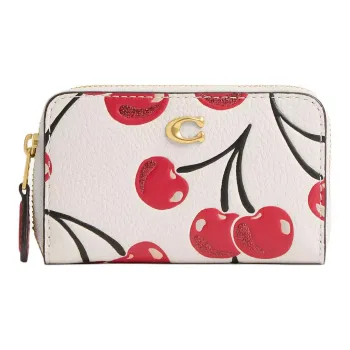 COACH Leather Card Holder Mini Women's White & Red