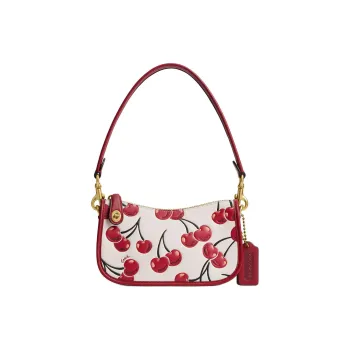 COACH Leather Handbag, Shoulder Bag Trumpets Women's White & Red