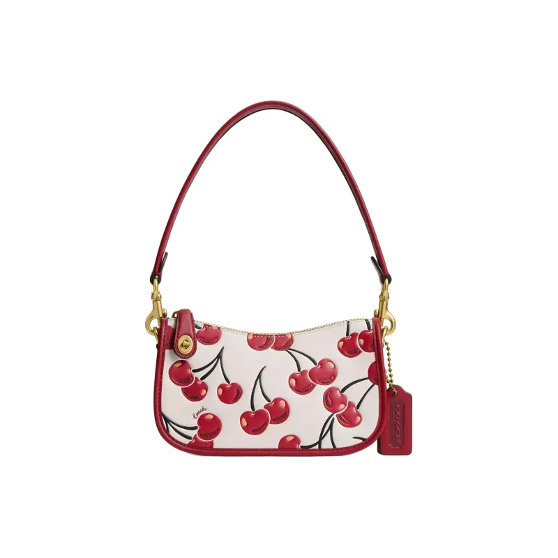 COACH Leather Handbag, Shoulder Bag Trumpets Women's White & Red-0