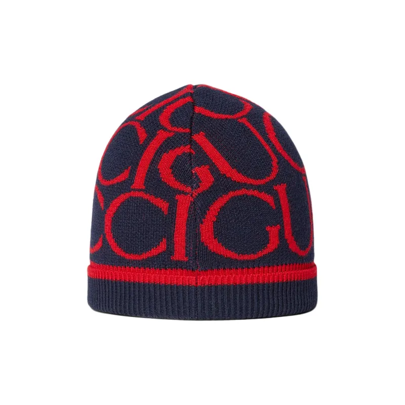 GUCCI Logo Intarsia Turn Up Hem Beanie-1