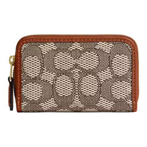 COACH Essential Jacquard With Leather Card Holder Small Size Women's Brass & Cocoa Polished Amber