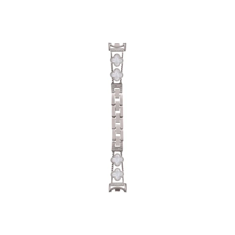 QIAOMISHI Rhinestone Embellished Four Leaf Clover White Shell Xiaomi Compatibility Watch Band Chanel Inspired Metal-2