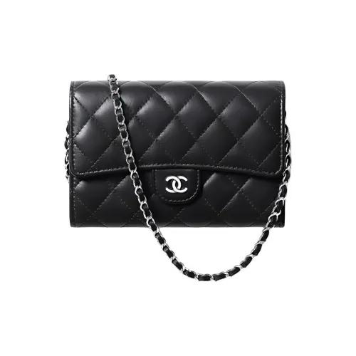 CHANEL Classic Flap CF Smooth Lambskin Flap Bag Crossbody One Shoulder Wallet Unisex Black