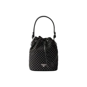 PRADA Re-Nylon Fabric Bucket Bag Crossbody Handbag Mini Women's Black