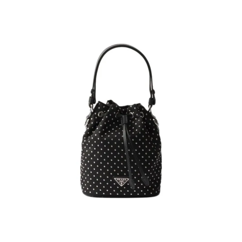 PRADA Re-Nylon Fabric Bucket Bag Crossbody Handbag Mini Women's Black-0