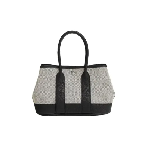 HERMES Garden Party Canvas With Leather Handbag Crossbody Bag Mini Women's Black White