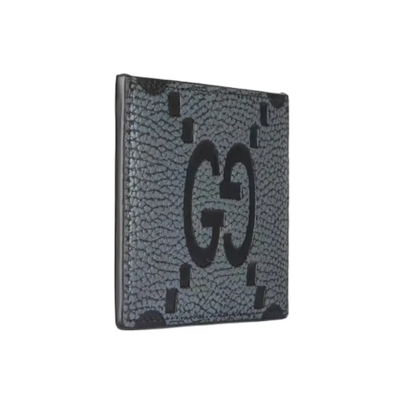 GUCCI Grained Leather Card Holder Large Size Men's Dark Gray & Black-1
