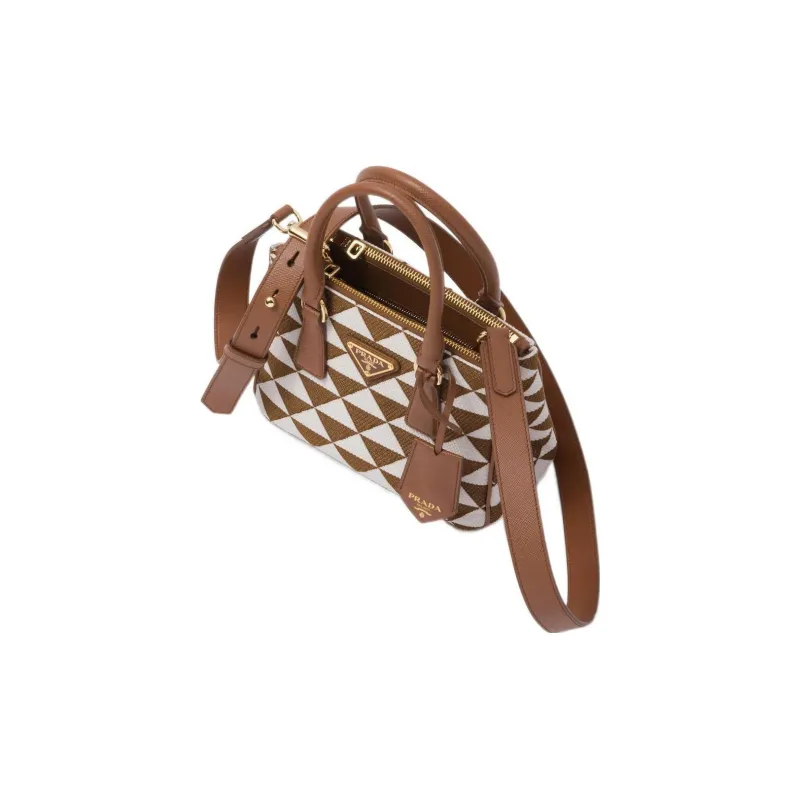 PRADA Galleria Killer Bag Fabric With Leather Shoulder Bag Crossbody Bag Handbag Women's Tobacco/Pink Mist White-2