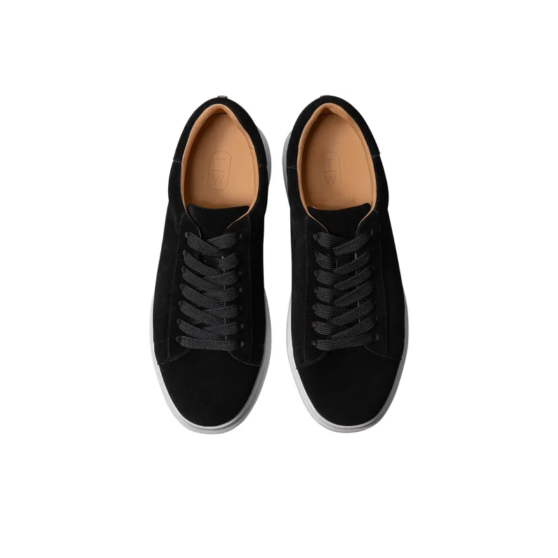 THOM WILLS Sports Casual Suede Brushed Shoes Low Top Skateboard Shoes Men's Black-2