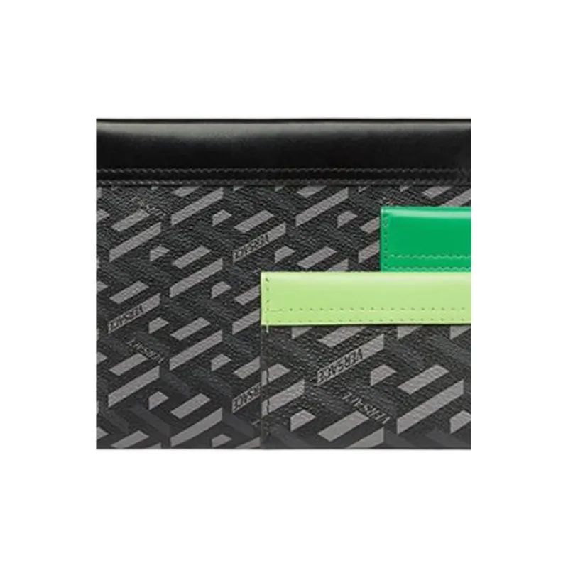 VERSACE Calfskin With Canvas Card Clip Clutch Unisex Green Multicolor-4