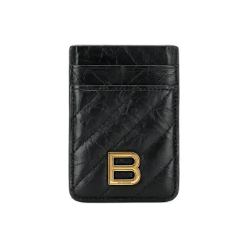 Balenciaga CRUSH Calfskin Card Holder Women's Black