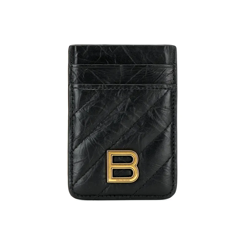 Balenciaga CRUSH Calfskin Card Holder Women's Black-0