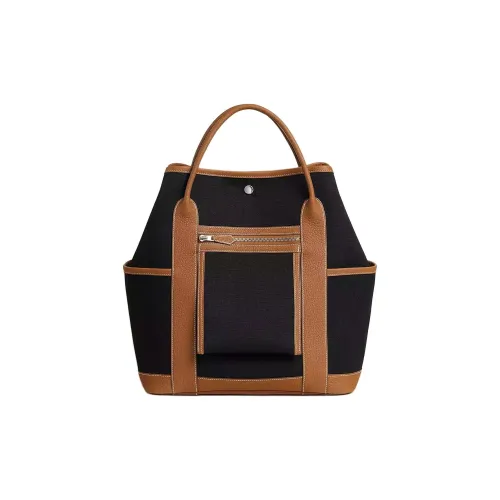 HERMES Garden Party Canvas With Negonda Calfskin Handbag Regular Men's Black & Gold