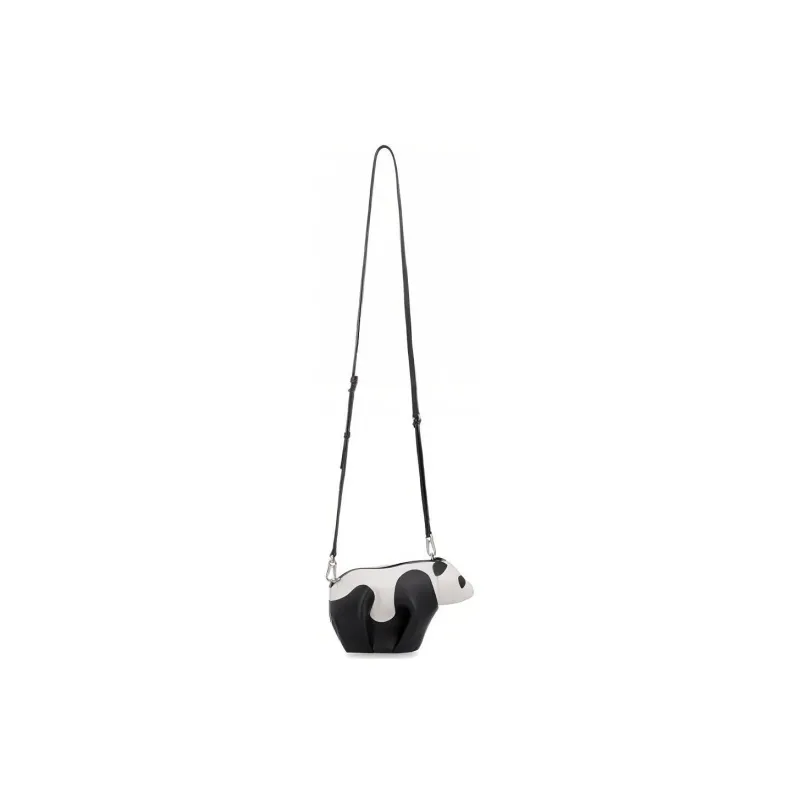 LOEWE Classic Grained Calfskin Panda Bag Handheld Shoulder Bag Crossbody Bag Mini Women's Black White-1