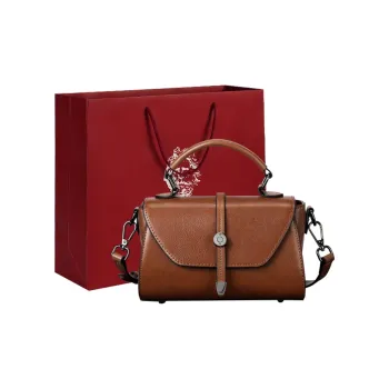 Old Man's Head Cow Leather With Synthetic Leather Handheld Shoulder Bag Crossbody Bag Women's Brown