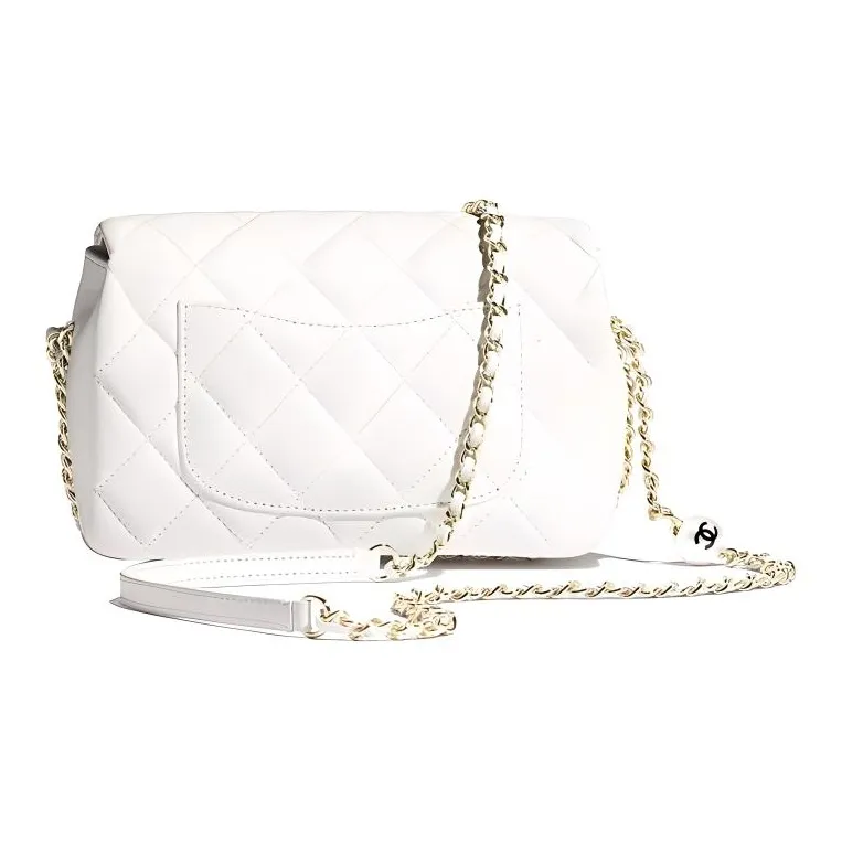 CHANEL Classic Flap CF Lambskin Crossbody Bag, Shoulder Bag Women's White-1