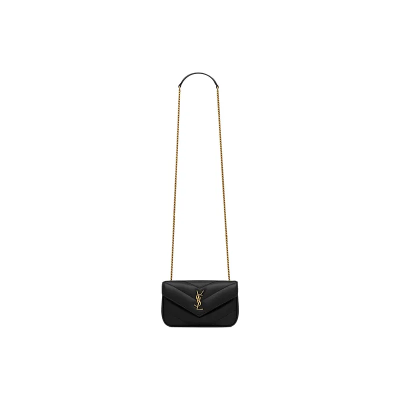 SAINT LAURENT LOULOU Sheepskin Shoulder Bag, Crossbody Bag Mini Women's Black-0