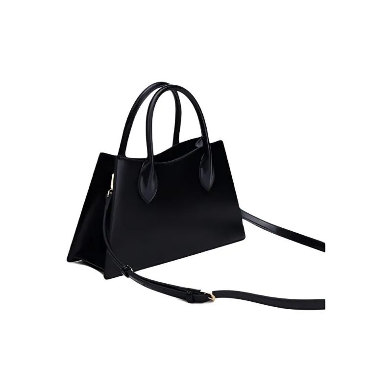 HONGU Cow Leather Shoulder Bag, Crossbody Bag, Handbag Trumpets Women's Pitch Black-2