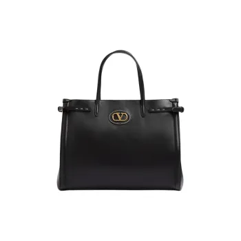 Valentino Calfskin Tote Bag Shopping Bag Shoulder Bag Crossbody Bag Handbag Medium Size Women's Black