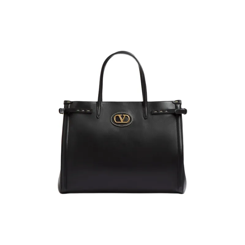 Valentino Calfskin Tote Bag Shopping Bag Shoulder Bag Crossbody Bag Handbag Medium Size Women's Black-0