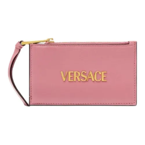 VERSACE Tag Lambskin Card Holder Women's Pink