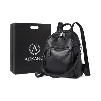 AOKANG Top Grain Cow Leather Backpack, Backpack, Handbag, Business Trip, Travel Bag Regular Women's Black