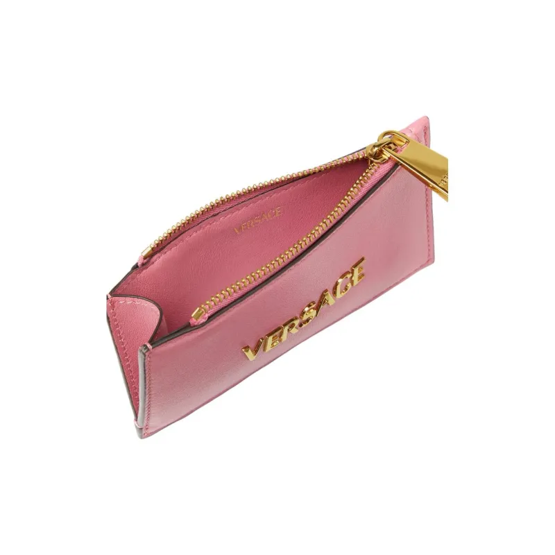 VERSACE Tag Lambskin Card Holder Women's Pink-2