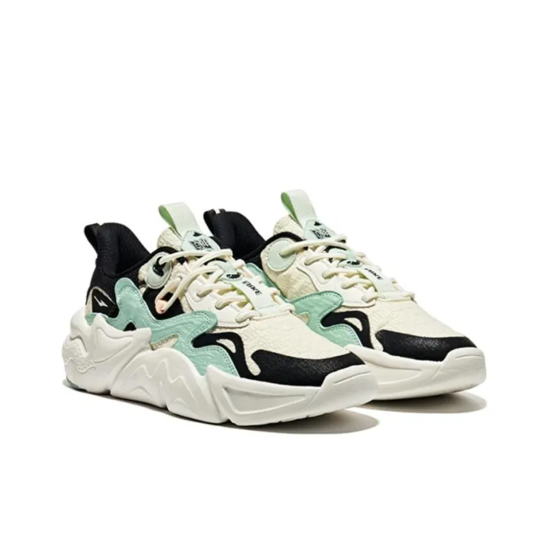 Erke Heaven And Earth Anti-Slip Wear-Resistant Low-Top Sports Casual Shoes Women's White Black Cyan-3
