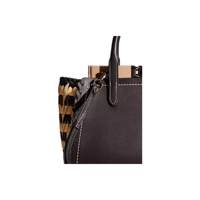 COACH Troupe Glove Tanned Leather One Shoulder Handbag, Crossbody Bag Large Size Unisex Silver/Black Multicolor-1