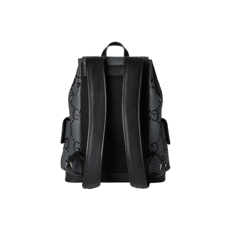 GUCCI Grained Leather Backpack Large Size Men's Gray & Black-3