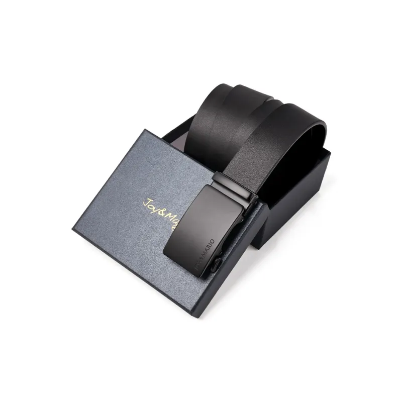 Joy&Mario Cow Split Leather Casual Practical Comfortable Men's Classic Black/Elegant Black Width 3.5CM-0
