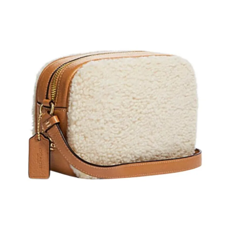 COACH Jamie Shearling Cow Leather Patchwork Camera Bag Shoulder Bag Crossbody Bag Mini Women's Ecru-1