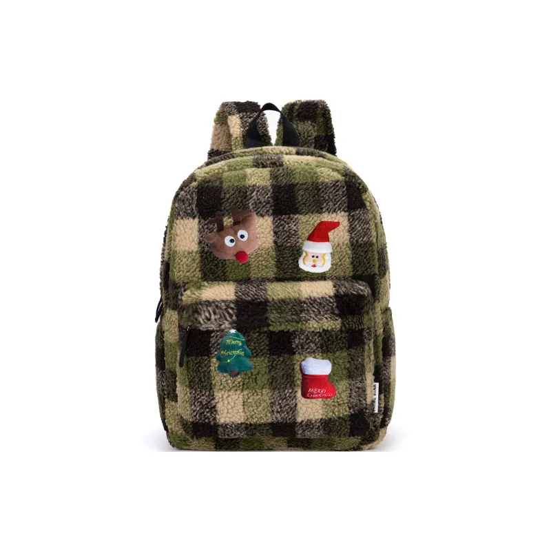 UNITE STAR Sherpa High End Christmas Atmosphere Backpack Unisex Orange Red Plaid Multicolor-21