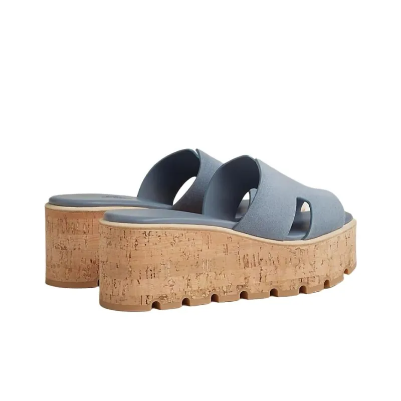 HERMES Eze Slide Slippers 6.6cm Women's Blue-2