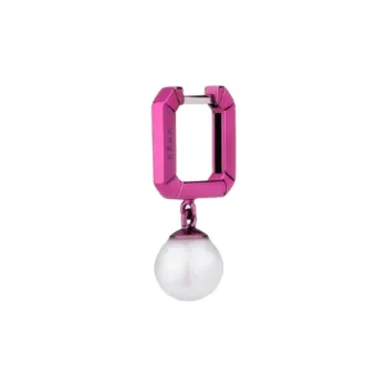 Eera 18kt White Gold Square Enamel And Pearl Huggie Hoop Earring