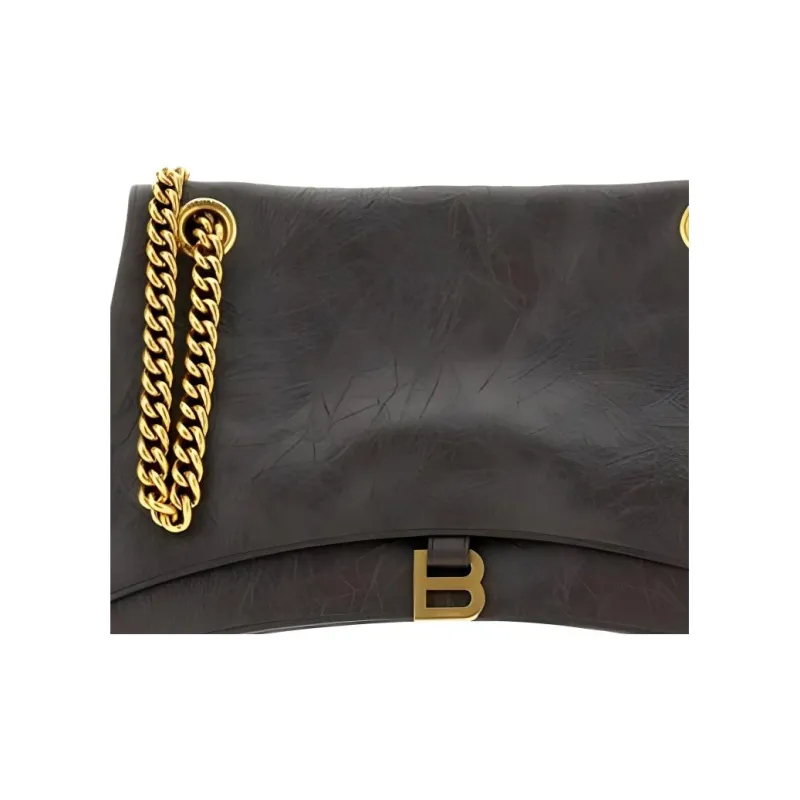 Balenciaga CRUSH Cow Leather Double Chain Bag, Crossbody Bag, Shoulder Bag Tubas Women's Brown-3