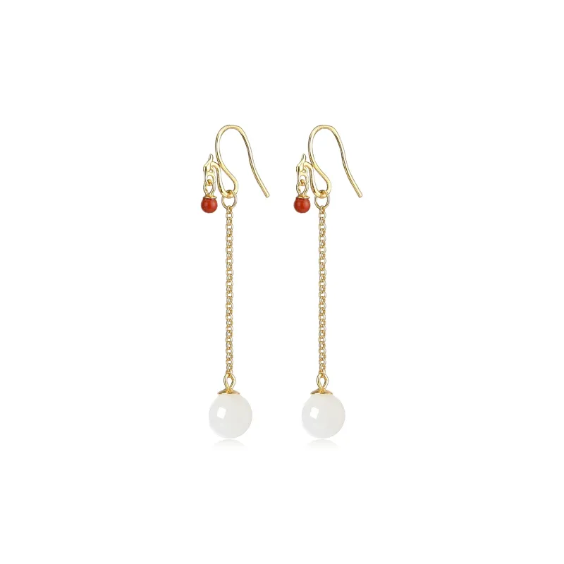 Cuiya Golden Building Hetian Jade Earrings Pale Greenish White Jade Women's-0
