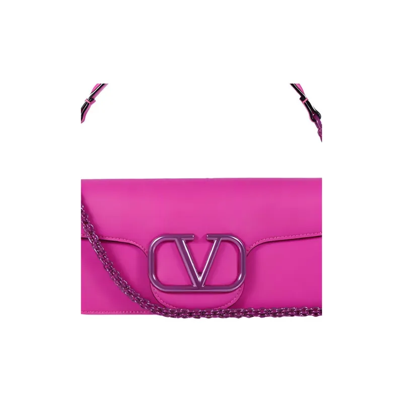 Valentino Locò Leather Portable Crossbody Bag Shoulder Bag Women's Pink Purple-3