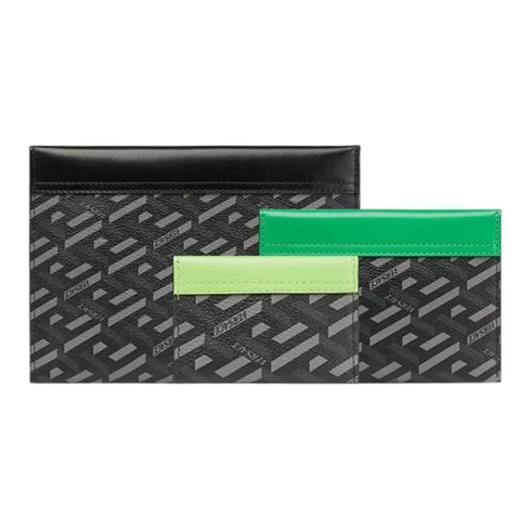 VERSACE Calfskin With Canvas Card Clip Clutch Unisex Green Multicolor-1